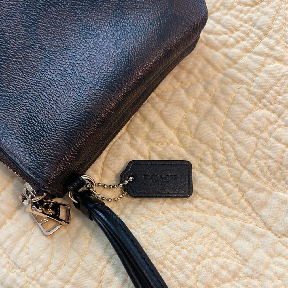 Coach Dark Leather Wristlet with Gold Accents - Picture 2 of 5